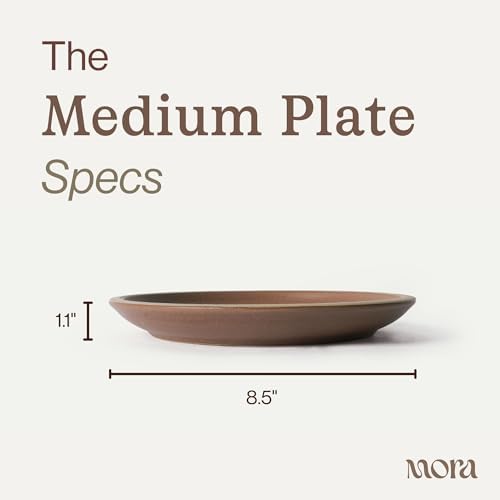 MORA Medium Plates Set of 4, 8.5 inch Ceramic Pottery Salad Plates
