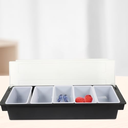 Black Plastic Five Compartment Snack Container with Lid for Storage