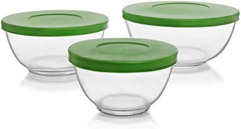 Libbey Baker's Basics 3-Piece Glass Mixing Bowl Set with Plastic Lids