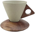 Cone Ceramic Coffee Mug with Acacia Wood Base - Conical Espresso Cup