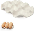 Ceramic 6-Cup Egg Tray and Holder, White