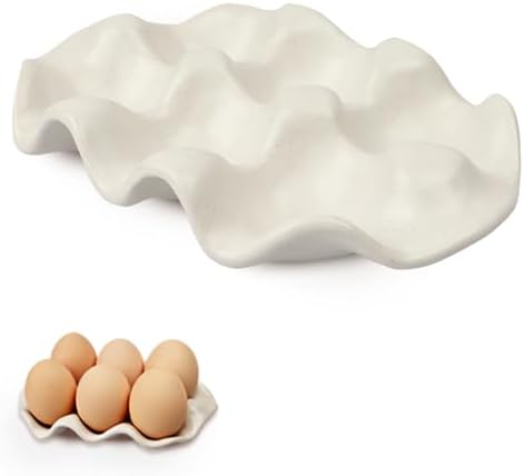 Ceramic 6-Cup Egg Tray and Holder, White