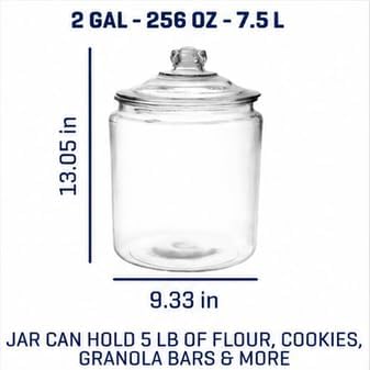 2 Gallon Glass Storage Jar with Lid, Large Pantry Container for