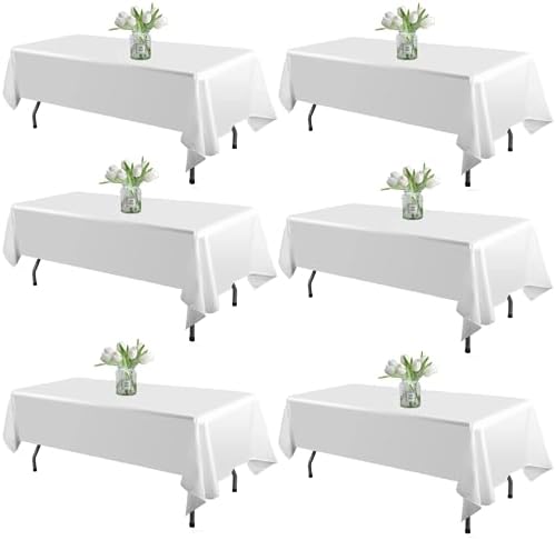 WIGENIUS 6 Pack White Table Cloth Rectangle 60X102 Inch Tablecloth Fit