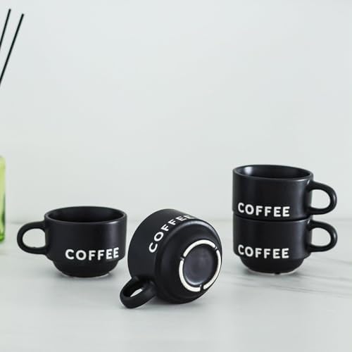 ASTRUE Matte Black Espresso Cups, 4 oz Stackable Porcelain Demitasse