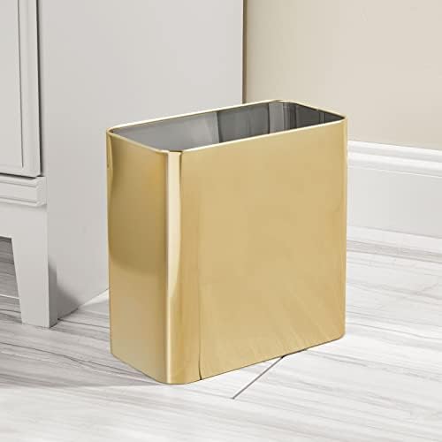 mDesign Metal Trash Can, 2.4 Gallon, Soft Brass