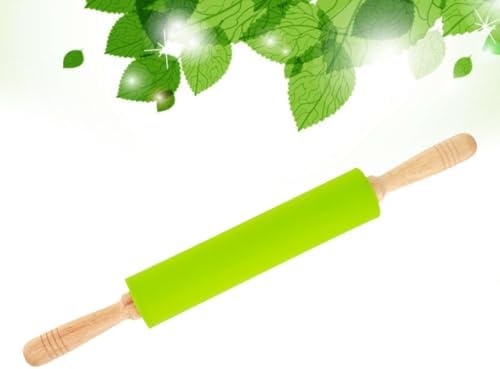 10-inch Silicone Non-stick Dough Rolling Pin Wood Handle, Green