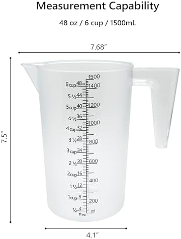 Liquid Measuring Cup with Handle, 48 oz / 6 Cup / 1500 ml Plastic
