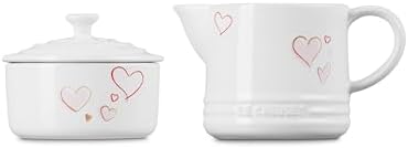 Le Creuset Stoneware Signature Cream And Sugar Set, White with Hearts