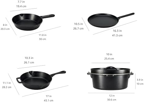 Amazon Basics Pre-Seasoned Cast Iron 5-Piece Cookware Set, Oven Safe