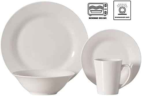 48 PC Rimmed Dinnerware Set for 12 Person | Mugs, Salad and Dinner Plates and Bowls Sets, Dishes with Highly Chip and Crack Resistant, Dishwasher and Microwave Safe, White