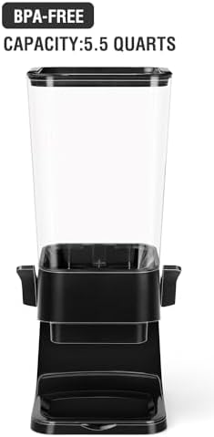 Cereal Dispenser Countertop,5.5L Cereal Containers Storage Dispenser for Pantry,Dry Food Storage Rice Containers,Candy Dispenser,Snack Organizer Machine for Grains, Nuts,Oatmeal, Pet Food Black
