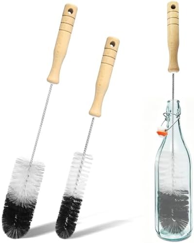 2 Pcs Bottle Brushes Set with Wooden Handle, Long Thin Flexible
