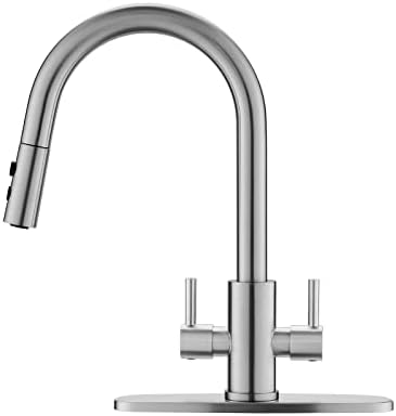Two Handle Brushed Nickel Kitchen Faucet with Sprayer