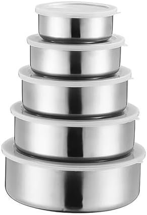 5 Pcs Stainless Steel Containers with Lids, Stackable Food Container