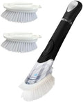CELOX Dish Brush with Soap Dispenser, 3 Brush Heads, Black