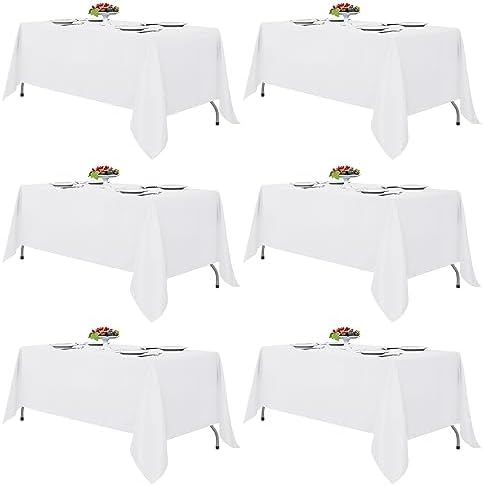 Fitable 6 Pack White Table Cloths 70x120 Inch for 6-8 Ft Rectangle