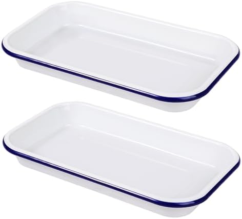 Webake Enamelware 1/8 Sheet Pan, 2 Pack Enameled Steel Small Baking