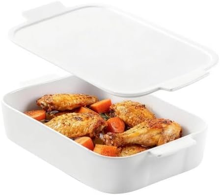9x13 Ceramic Casserole Dish with Lid, 4.5qt Lasagna Baking Dish