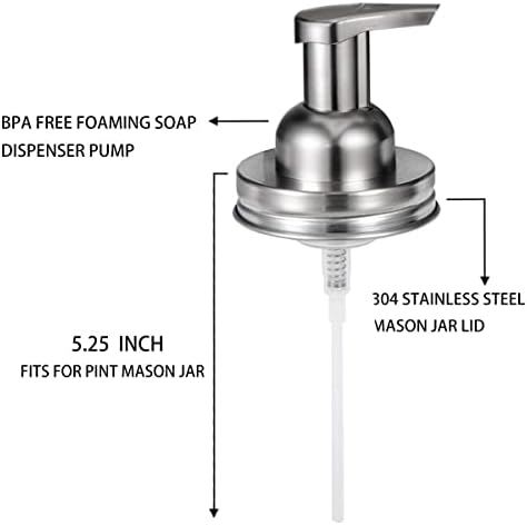Amolliar Mason Jar Foaming Soap Dispenser Pump Lids, Brushed Nickel