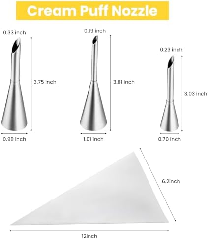 Kasmoire 3Pcs Cream Icing Piping Nozzle Tips,Stainless Steel Long Puff