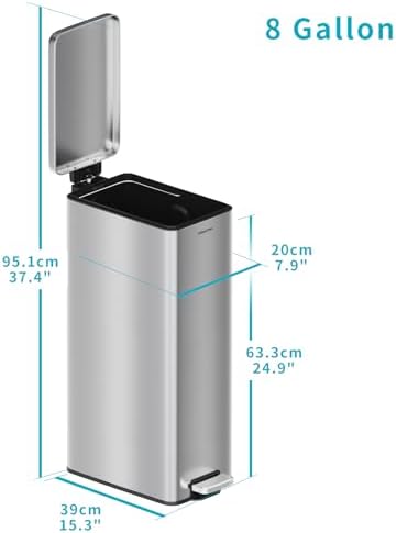 8 Gallon Slim Stainless Steel Kitchen Garbage Can