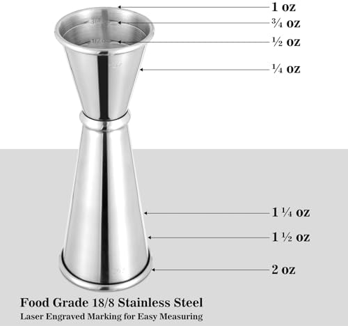 BARsics 24oz Stainless Steel Bar Cocktail Shaker, 1oz/2oz Jigger and
