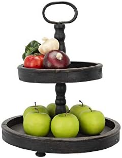 Creative Co-Op Distressed Blackwashed Wood 2-Tier Tray with Metal