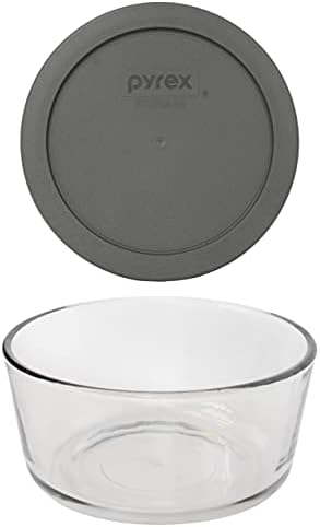 Pyrex 7201 4-Cup Glass Bowl & 7201-PC Puddle Gray Lid - Made in USA