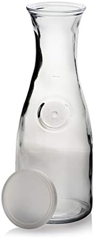 Glass Carafe Pitcher w White Silicone Lid & Tapered Neck-1 Litre