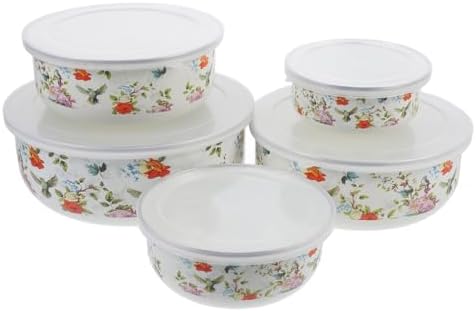 Cabilock 5-Piece Enamel Mixing Bowl Set with Lids - Vintage Nesting