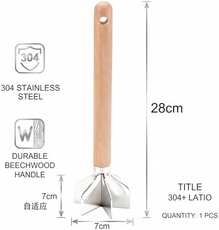 1-PCS Ground Beef Masher,Meat Masher,With Wooden Handle,11 Inches
