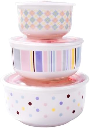 3-Piece Ceramic Food Storage Container Set with Lids, Meal Prep Bowls