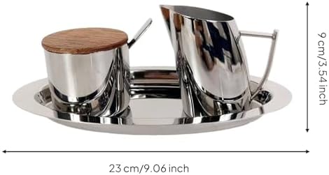 Fenteer Stainless Sugar Container Milk Pitcher Set Metal Wooden Lid