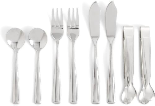 Ironwood Gourmet Stainless Steel Charcuterie Utensil Set of 8, Includes Forks, Knives/Spreaders, Spoons, Tongs