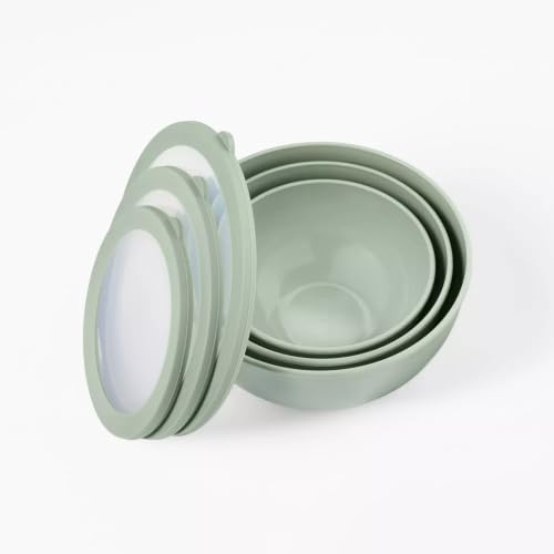 Figmint Mixing Bowl Set with Lids, Plastic Off-White 6pc (set of 3)