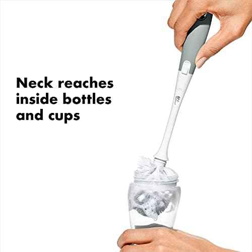 OXO Tot Baby Bottle Brush with Nipple Cleaner, Gray 2-Pack