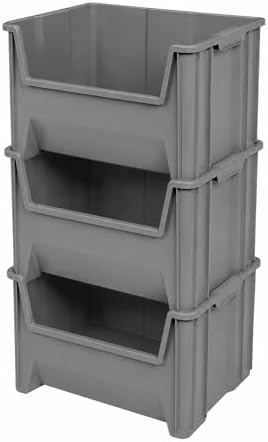Akro-Mils Stak-N-Store Plastic Storage Bin, Gray, 3 Pack