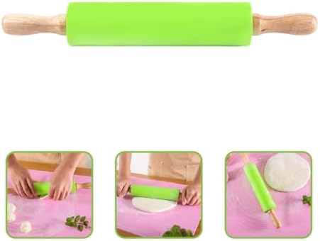 Silicone Rolling Pin with Wood Handles for Kitchen Dough Rolling