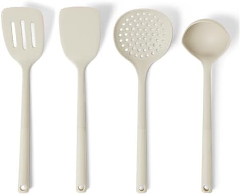 Amazon Basics Silicone Cooking Spoon, Ladle and Spatula Set, 4-Piece