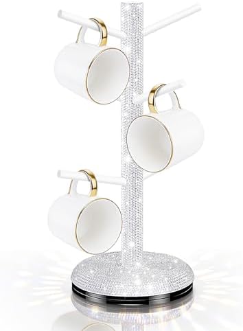 Bling Mug Holder Tree, 360° Rotation Coffee Cup Holder with 6 Hooks