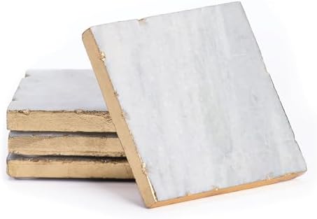 Thirstystone Square White Marble/Gold Edged Coasters (Set of 4)