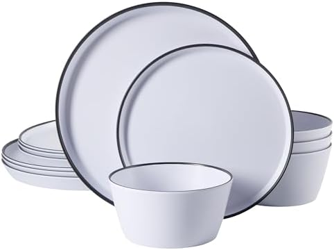 Gibson Home Folsom Shores 12 Piece Unbreakable Modern Melamine Plates