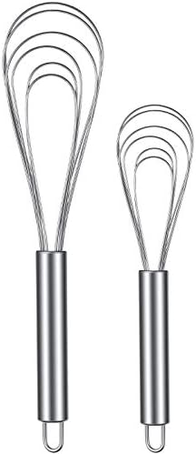 Patelai 2 Pcs Flat Whisk Set Stainless Steel 8" and 10" Flat Wire Egg