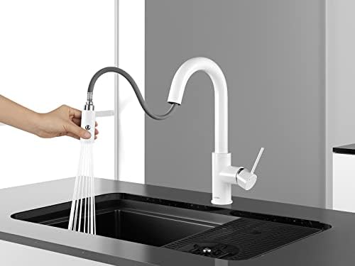 AguaStella AS59W White Bar Faucet with Pull-Down Sprayer