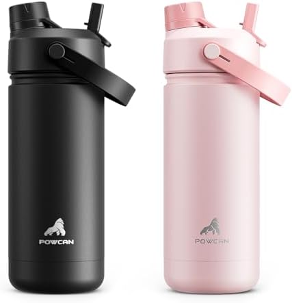 POWCAN 2 Pack 18 oz Kids Insulated Water Bottle for School: Leakproof