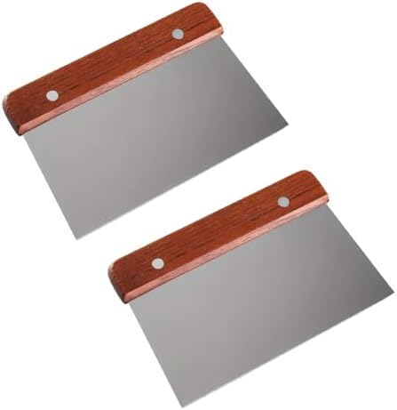 GSHLLO 2 Pcs Stainless Steel Dough Cut Scraper Wooden Handle Dough