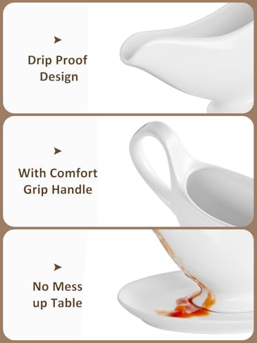 12 OZ Ceramic Gravy Boat with Sauce, White Sauce Boat