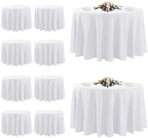 10 Pack White Round Tablecloths, 120 Inch Stain Resistant and Wrinkle
