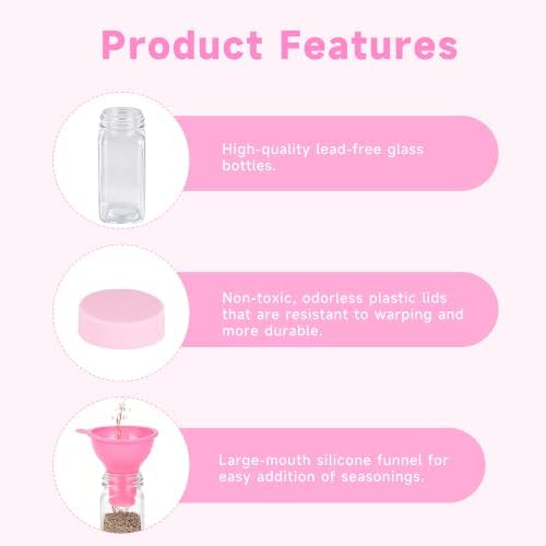6 Pcs Glass Spice Jars with Label, 4oz Pink Airtight Seasoning